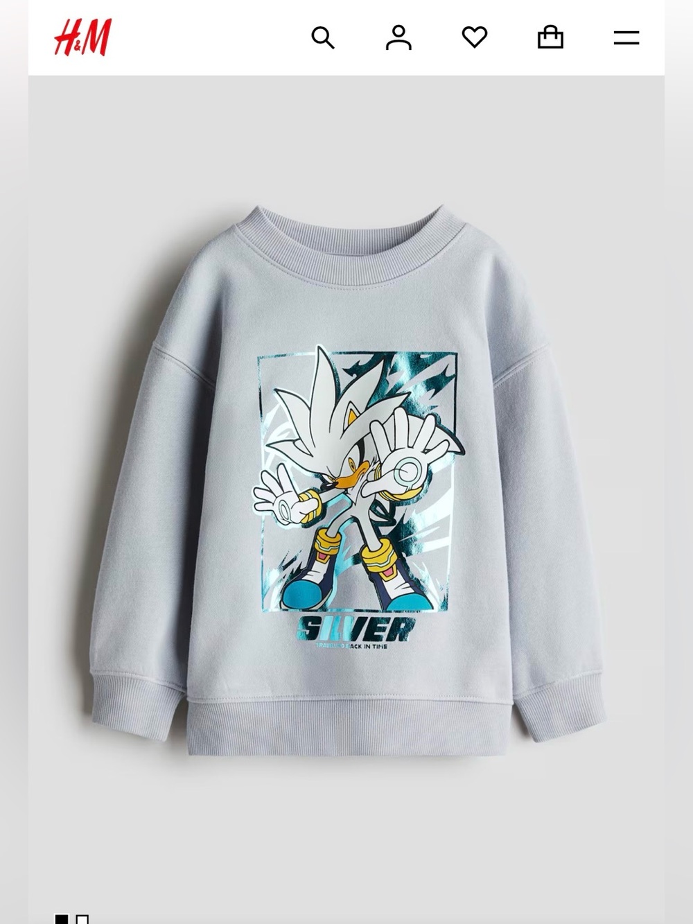 H&M Light Gray Kids Sweatshirt with Teal & White Sonic Character Graphic